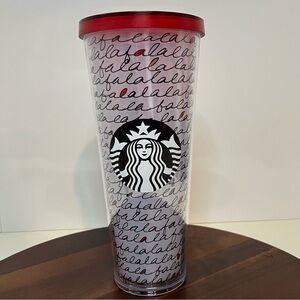 Starbucks FaLaLa Holiday 24 oz Venti Travel Tumbler 2014 Cup Red Lid